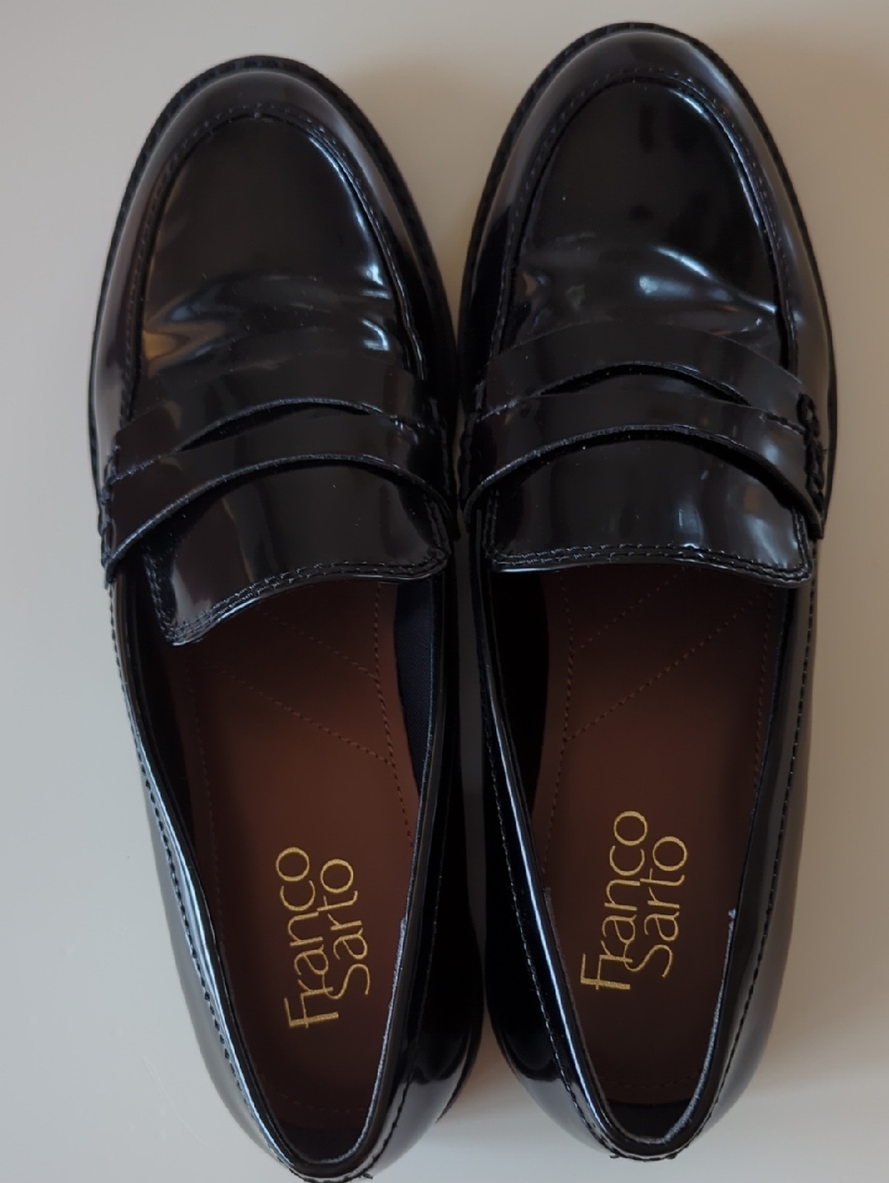 Franco Sarto Black Patent Slip-On Penny Loafers